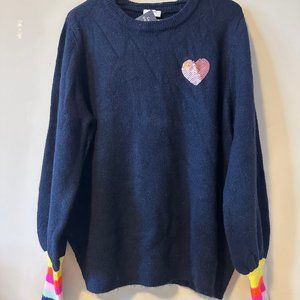 Crown & Ivory, size XL, navy with pink sequin heart women's sweater